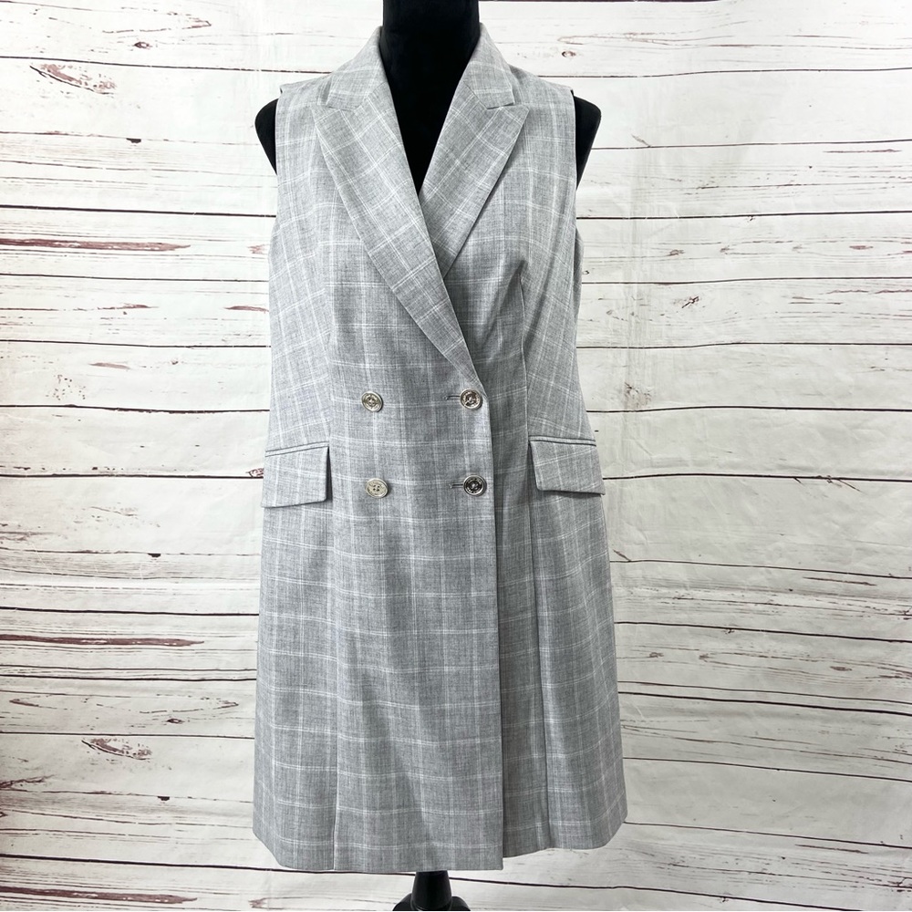 Calvin Klein Dress Women’s 8 Gray Plaid Double Breasted Sleeveless Collared